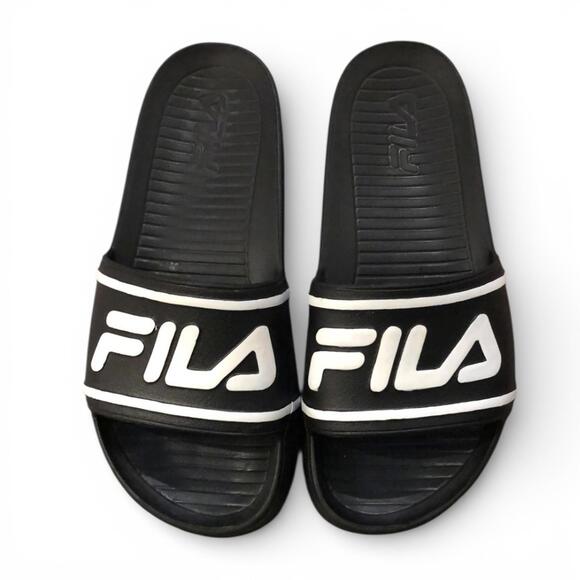 Fila Shoes - FILA Slides Slip-on Sandals Sz 7 Black and White Retro Athletic Athleisure